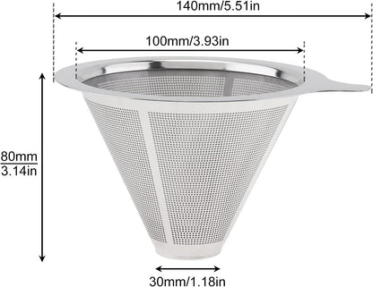 TQEONKL Pour Over Coffee Dripper,Paperless Reusable Coffee Filter,Metal Cone Reusable Single Cup Coffee Maker (2-4 cups)