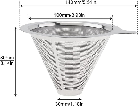 TQEONKL Pour Over Coffee Dripper,Paperless Reusable Coffee Filter,Metal Cone Reusable Single Cup Coffee Maker (2-4 cups)