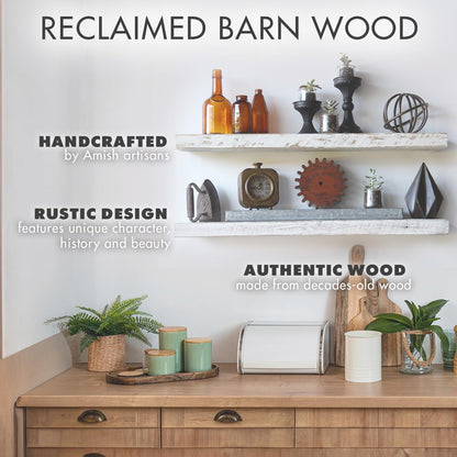 Urban Legacy Reclaimed Barnwood Planks | Floating Shelves for Wall w/Flush Mount Shelf Bracket Set Included | Set of 2 (White Wash, 24" x 7 "x 2")