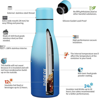 BJPKPK 12oz Water Bottles Stainless Steel Double Wall Vacuum Insulated Small Water Bottles for Travel,Sky