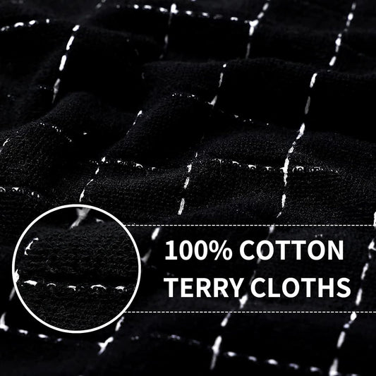 Homaxy 100% Cotton Terry Kitchen Towels(Multiple Color, 13 x 28 inches), Checkered Designed, Soft and Super Absorbent Dish Towels, 4 Pack