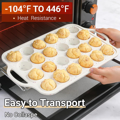 Silicone Mini Muffin Pan, Metal Reinforced Frame 24 Cups Nonstick Mini Cupcake Pans with Handles Easy to Move for Baking Muffin, Cupcake, Egg Bites Oven Safe, 2 Pack Confetti