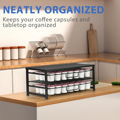 K Cup Holder Organizer for 70 Pods, 2-Tier Coffee Pod Holder for K-Cup with 2 Sliding Storage Drawers, Coffee Station Bar Organizer for Kitchen Countertop, Home & Office, Frosted Black