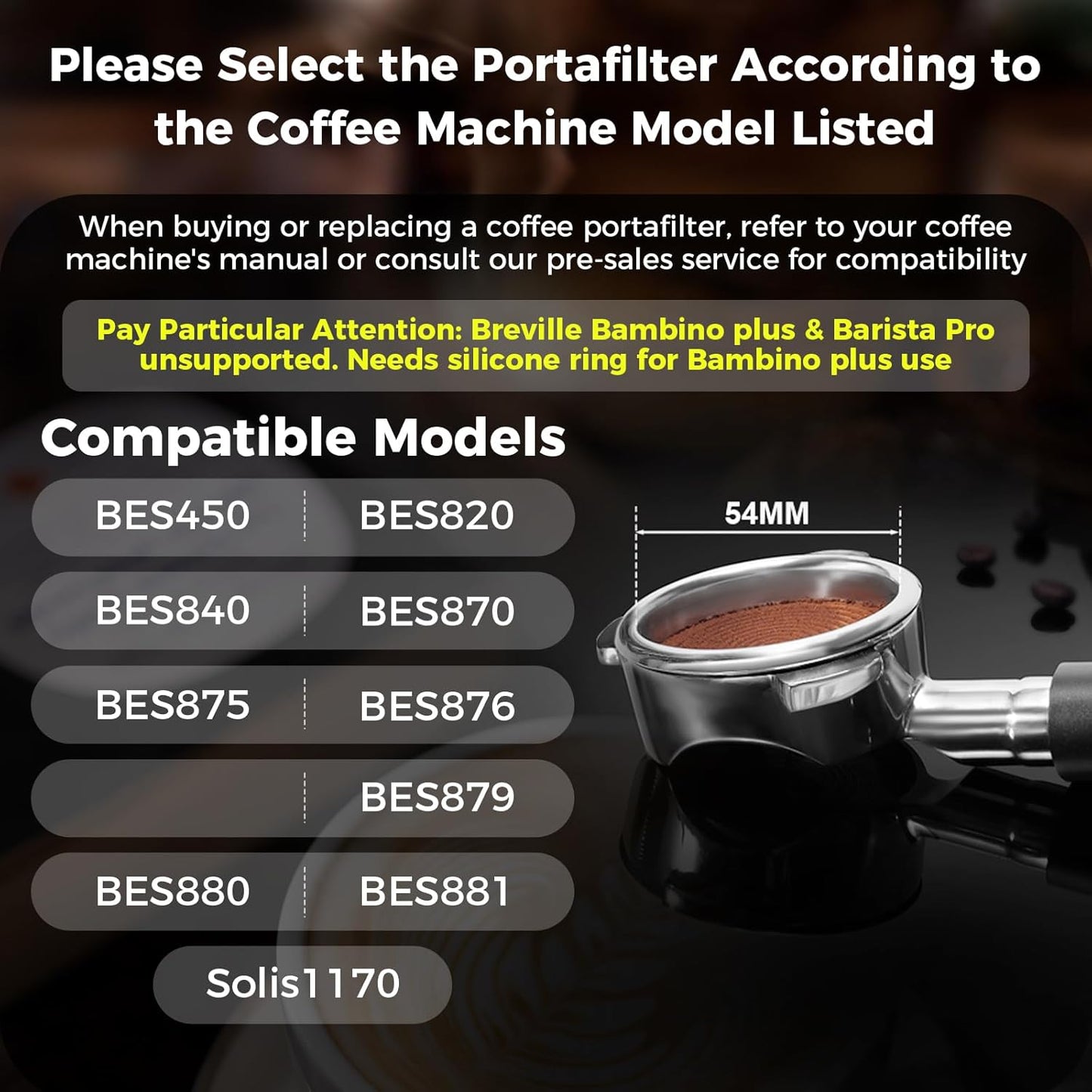 IKAPE 54MM Bottomless Naked Portafilter Black, Suitable for 54MM Breville Barista Series BES870/880 Machine & Solis Barista Machines (Included 18g Capacity Filter Basket)