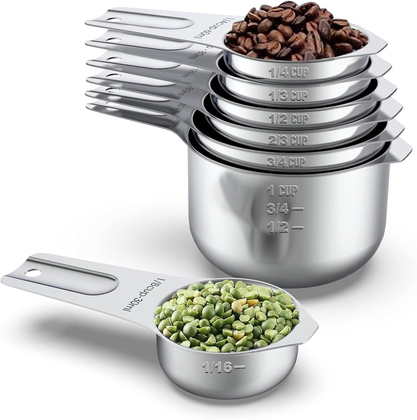 Stainless Steel Measuring Cups, Wildone Metal Measuring Cups Set with Easy to Read Markings for Measuring Dry or Liquid Ingredients, Set of 7