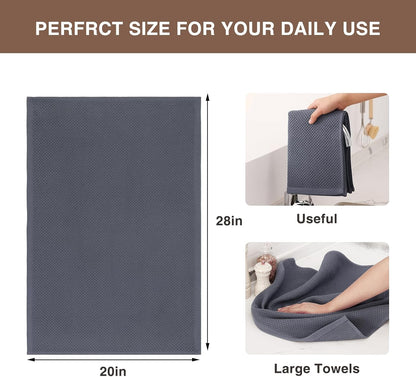 Homaxy 100% Cotton Oversized Waffle Weave Kitchen Dish Towels, Ultra Soft Absorbent Quick Drying Cleaning Towel, 20 x 28 Inches, 4-Pack, Dark Grey