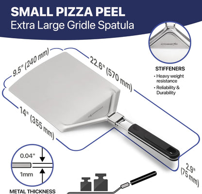 12" Pizza Making Kit (Set of 2) - 12" Pizza Cutter Rocker Knife with Blade Cover + 9.5" Stainless Steel Pizza Peel with Folding Handle- Ultimate Pizza Oven Accessories