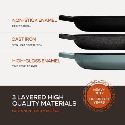 Enameled Cast Iron Dutch Oven for Sourdough Bread Baking | 6 Quart Oval Pot with Lid | 10 Inch Ceramic Enamel Thick Coated Cookware with Non Stick Silicone Baking Mat for Cooking | 6 Qt | Sea Salt