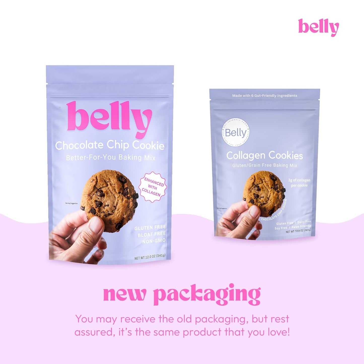 Belly Chocolate Chip Cookie Mix with Collagen Protein | High-Protein | Soft & Chewy Cookies | Grain-Free Dairy-Free Nut-Free | Healthy Snacks For Adults & Kids | Women-Owned Business | 10.5 oz | 3 Pack
