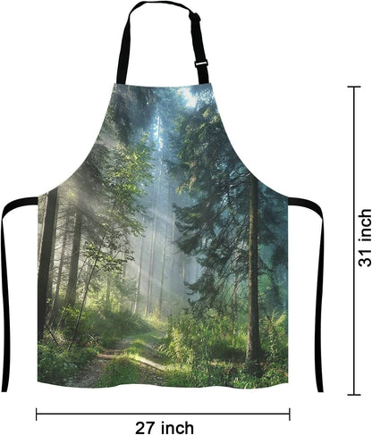 Nature Misty Bib Apron with Adjustable Neck for Men Women,Suitable for Home Kitchen Cooking Waitress Chef Grill Bistro Baking BBQ Cobbler Apron