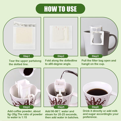 CARGEN 100Pcs Portable Coffee Filter Paper Bag - Hanging Ear Drip Coffee Bags Single Serve Disposable Pour Over Filter Bag for Camping, Backpacking, Travel, Office, Home, Outdoor and on the go