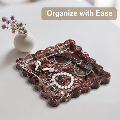 Natural Marble Vanity Tray - Moujings Genuine Marble Perfume Tray for Bathroom Decor, Stone Bathroom Vanity Organizer Tray for Kitchen Counter, Candles, Jewelry, Coffee, Makeup, Key