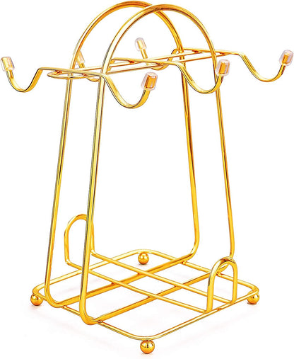 CHENP.HMC Home Storage Mug Hooks Stainless Steel Wire Rack Display Stand Service for Tea Cups,Bracket,Gold Metal Stand for Coffee Cups and Saucers.…