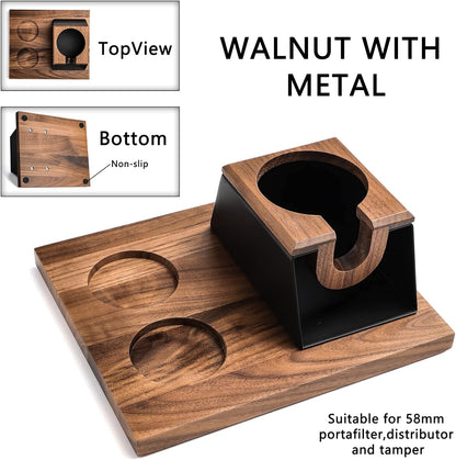 Espresso Tamper Station 58mm Wooden Espresso Tamper Holder Base Coffee Tamper Stand with 2 Coffee Puck Screen Accessories Organizer Box for 58mm Tamper and Distributor