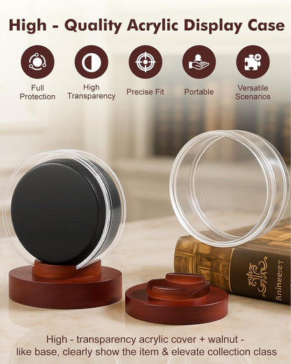 Hockey Puck Display Case, Premium Acrylic Display Box, UV Fade Protection, Solid Mahogany Base & Puck Holder, Signed Puck Collector's Showcase, for Hockey Enthusiasts, 3.15" x 3.15" x 3.07"