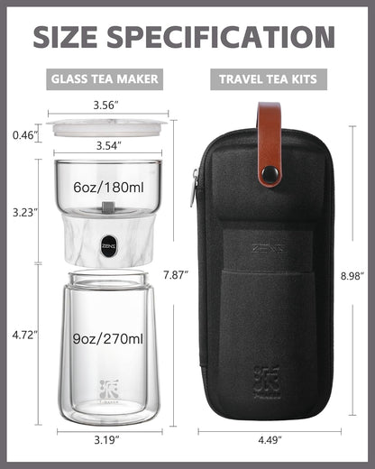 ZENS Modern One Touch Tea Maker, Glass Teapot with Infuser for Loose Leaf Tea Diffusers, Mess-Free Smart Pouring with Insulated Mug and Portable Tea Kits for Tea Lover Gifts