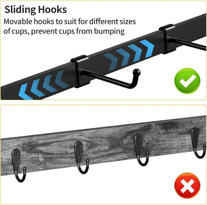 RCHYFEED Coffee Mug Holder Wall Mounted, Mug Rack Organizer for Home Kitchen Display and Collection, Metal Cup Holder Mug Tree with Adjustable 12 Hooks and Storage Shelf for Coffee Pods Sugar Bags