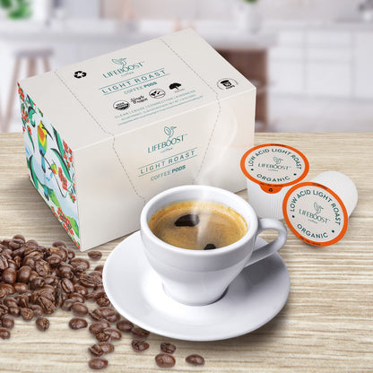 Lifeboost Light Roast Low Acid Coffee Pods - Single Origin Non-GMO Organic Coffee K Cups - Compatible with Keurig & Keurig 2 Machines - 10 Count