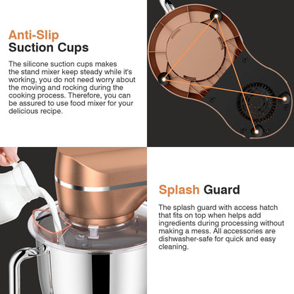 Mini Angel Stand Mixer,10-Speed 5QT Kitchen Electric Mixer,Tilt-Head Food Mixer with Dough Hook, Wire Whisk, Flat Beater, Stainless Steel Bowl (Champagne)