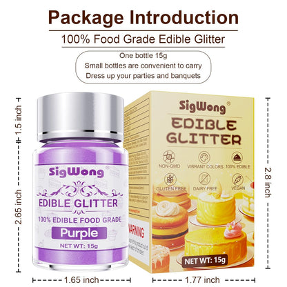 Purple Edible Glitter - 15g Food Grade Luster Dust Powder, Cake Decorating Sprinkle Glimmery Dust for Drinks, Wine, Fondant, Chocolate, Candy, Cookie, Vegan