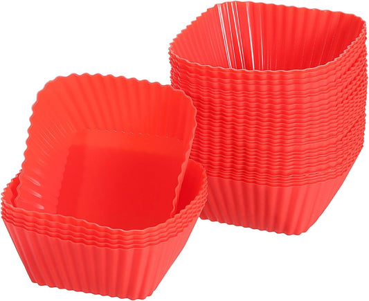 uxcell 36Pcs Silicone Cupcake Baking Cups, Silicone Muffins Liners Non-Stick Square Baking Cups, for Cooking Eggs Baking Muffins and Make a Cake(Red)