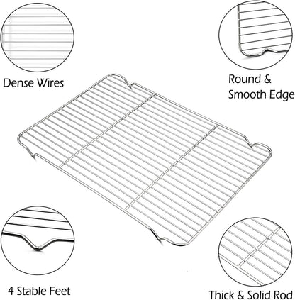 P&P CHEF Cooling Baking Rack Pack of 2, Stainless Steel Cooling Racks for Cooking Baking Roasting Grilling Drying, Dense Wires & Smooth Edge, Easy to clean, Silver, 16.6" x 11.5"