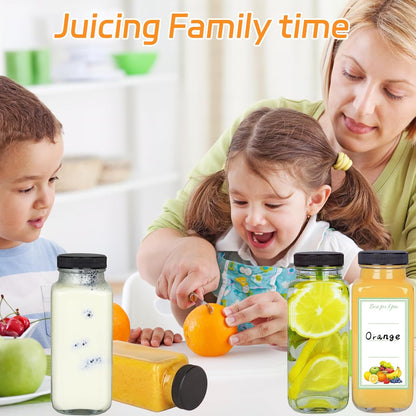 6 Pack 8oz Glass Juice Bottles with Lids, 250ml Reusable Glass Juicing Bottles, Square Drinking Jars Drink Containers with Caps for Water, Milk, Ginger, Kombucha, Beverages