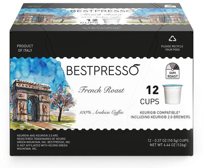 Bestpresso Coffee, French Roast Single Serve K-Cup Pods, Dark Roast, 96 Count (Compatible With 2.0 Keurig Brewers) 8 Packs Of 12 Cups