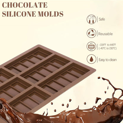2 Pack Chocolate Bar Mold Deep for Stuffed Bar, Non-Stick Thick Chocolate Molds, Silicone Chocolate Candy Molds for Knafeh Pistachio Chocolate Bar, Candy, DIY Handmade Gifts (5 Snap+10 Snap)