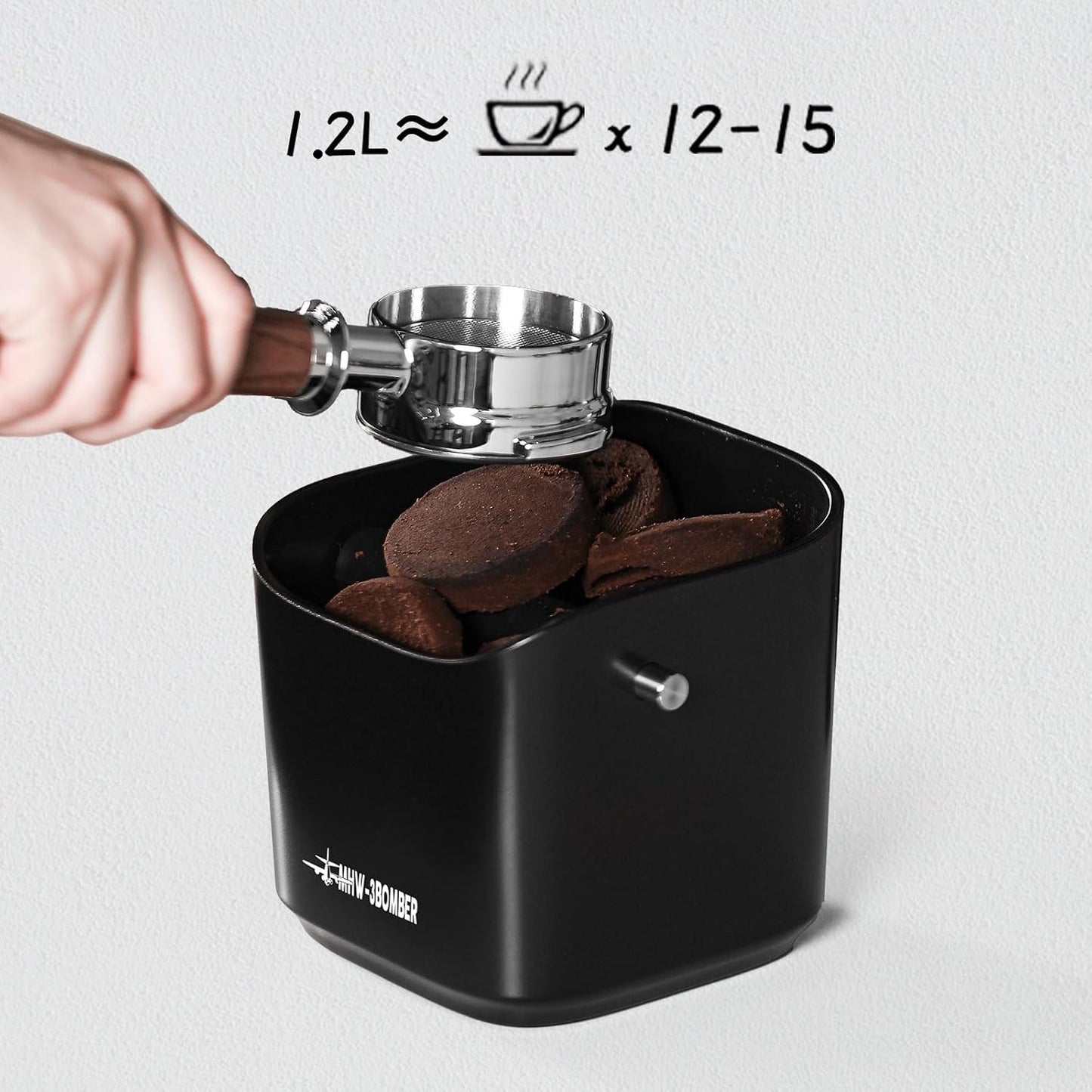 MHW-3BOMBER Espresso Knock Box, 1.2L(15 Cups) Coffee Knock Box with Removable Knock Bar and Anti-slip Pads for Espresso Puck, Coffee Ground, Durable Espresso Accessories, Black GB5967B-OS