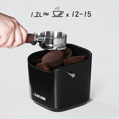 MHW-3BOMBER Espresso Knock Box, 1.2L(15 Cups) Coffee Knock Box with Coffee Clean Brush and Removable Knock Bar for Espresso Puck, Coffee Ground, Durable Espresso Accessories, Black, CS7090-OS