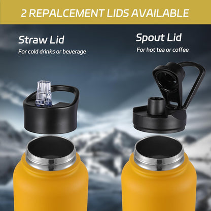 HASLE OUTFITTERS 32 oz Insulated Water Bottle Stainless Steel Double Walled Vacuum Sports Water Bottle with 2 Lids (Straw and Spout Lid) for Gym Camping Hiking(Yellow Orange Gradient,1)