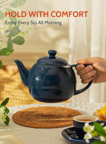 Sweese Teapot, Porcelain Tea Pot with Stainless Steel Infuser, Blooming & Loose Leaf Teapot - 27ounce, Navy