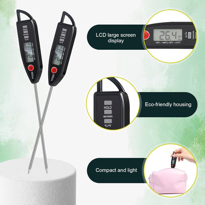 6 Set Waterproof Food Thermometer for Water, Liquid, Candle and Cooking Digital Meat Thermometer with Long Probe Instant Read for Kitchen BBQ Grill Candy (Black)