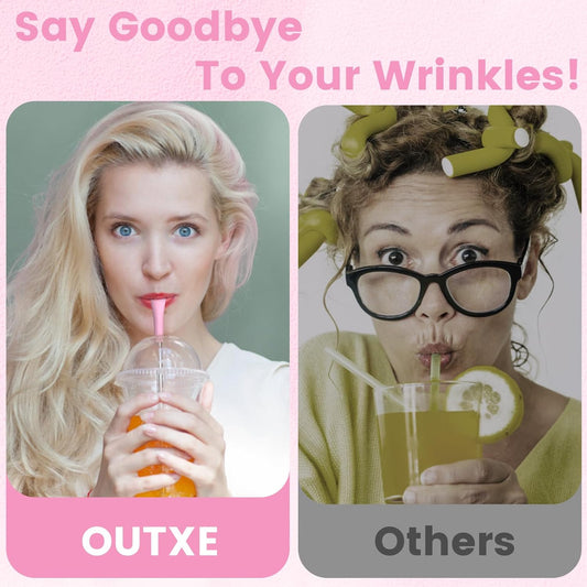 OUTXE Anti Wrinkle Straw 6 Pcs, Flat Wide Drinking Straw for Stanley& Yeti& Owala, Reusable Wrinkle Free Long Stainless Steel Metal Straw for Lip with Cleaning Brush and Carrying Bag