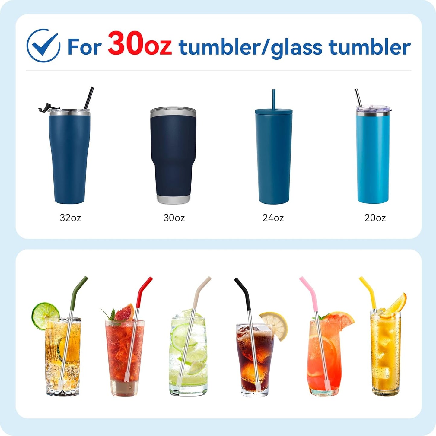 Reusable Stainless Steel Straws with Silicone Tip for Stanley 30oz, Metal Drinking Straws for 30oz Tumbler,3 Bent Tubes & 6 Tips& 1 Cleanr Brush (Cream)