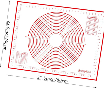 32x24" Extra Large Dough Mat Silicone Baking Mats for Rolling Pastry Kneading Sheet Sourdough Bread Baking Supplies Red