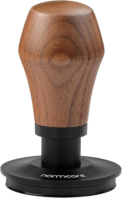 Normcore 58.5mm Coffee Tamper V4.1 with Click Sound Feedback, Spring Loaded Tamper With Titanium PVD Coating Flat Base, Genuine American Walnut Handle