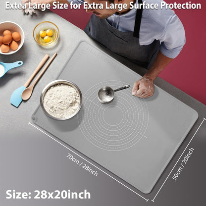 28"X20" Silicone Baking Mat Extra Large Non-stick Pastry Mat with High Edge, Dough Rolling Board for Pastry, Macarons, Pies, Bread, Cookies, Pizza, Fondant, Pasta, Food Grade Silicone Baking Supplies