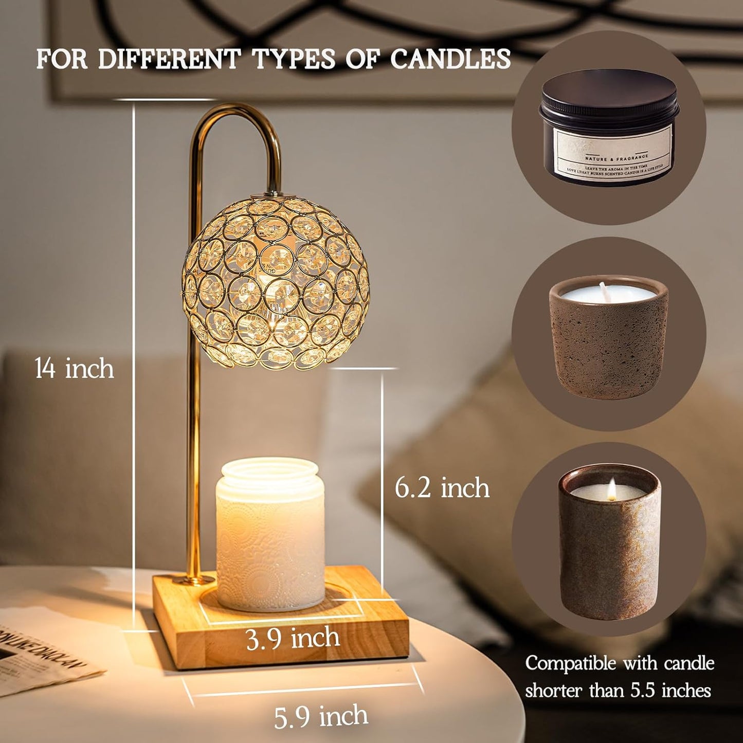 Candle Warmer Lamp with Timer, Round Diamond Home Decor Gifts for Mom Women, Gold Diamond Lamp, Western Bedroom Accessories, Birthday Gifts for Women, Wax Warmer for Jar Candles