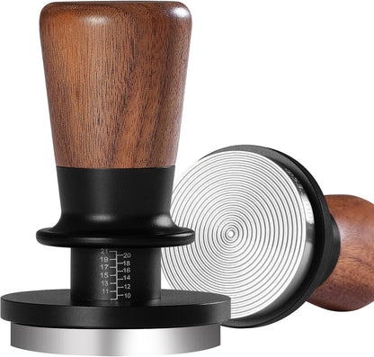 PUSEE 51mm Espresso Tamper, Calibrated Tamper with 30lbs Double Spring Loaded Tamper Walnut Wood Coffee Tamper for Barista Home,Stainless Steel Base Tamper Espresso Tool Fits 51mm Portafilters