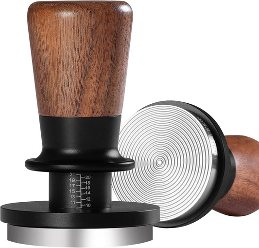 PUSEE 51mm Espresso Tamper, Calibrated Tamper with 30lbs Double Spring Loaded Tamper Walnut Wood Coffee Tamper for Barista Home,Stainless Steel Base Tamper Espresso Tool Fits 51mm Portafilters
