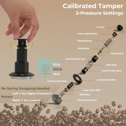 Coffee Tamper 58.35mm, Spring Loaded Espresso Tamper with 25lb/30lb/35lb Calibrated Springs, Sound Feedback & Ripple Base for Even Extraction, Espresso Accessories
