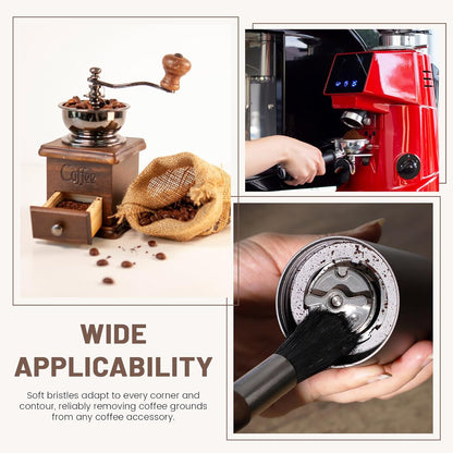 Huakaile 2 Pieces Beige Coffee Grinder Cleaning Brush with Black Bristle, Wood Handle Espresso Machine Cleaning Brush Tool, Barista Accessories Used on Group Heads Kitchen