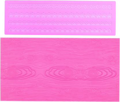 Embossing Lace Fondant Molds, Woodgrain Fondant Mats Molds, Silicone Molds for Cake Decorating set of 2