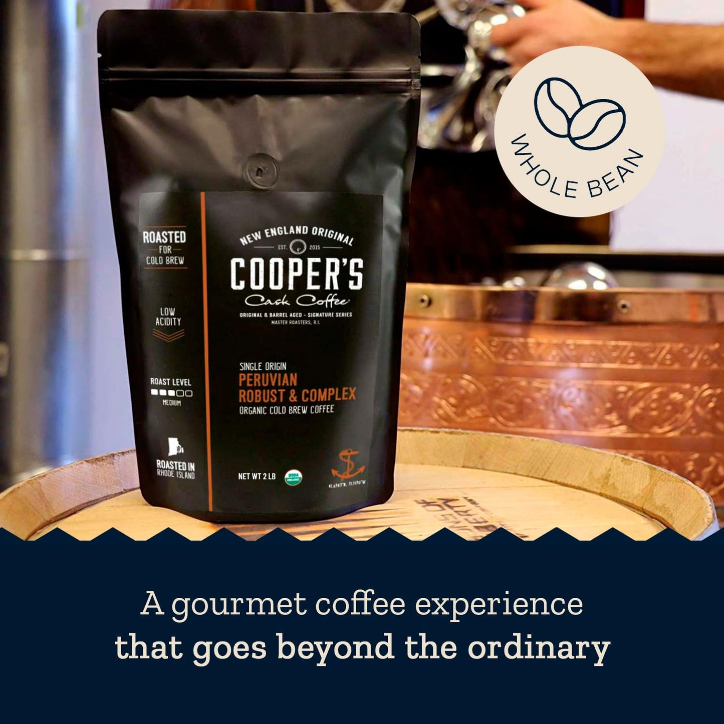 Organic Cold Brew Coffee Peru Reserve Single Origin Peruvian Coarsely Whole Bean - 2 lb. Bag - Medium Roast