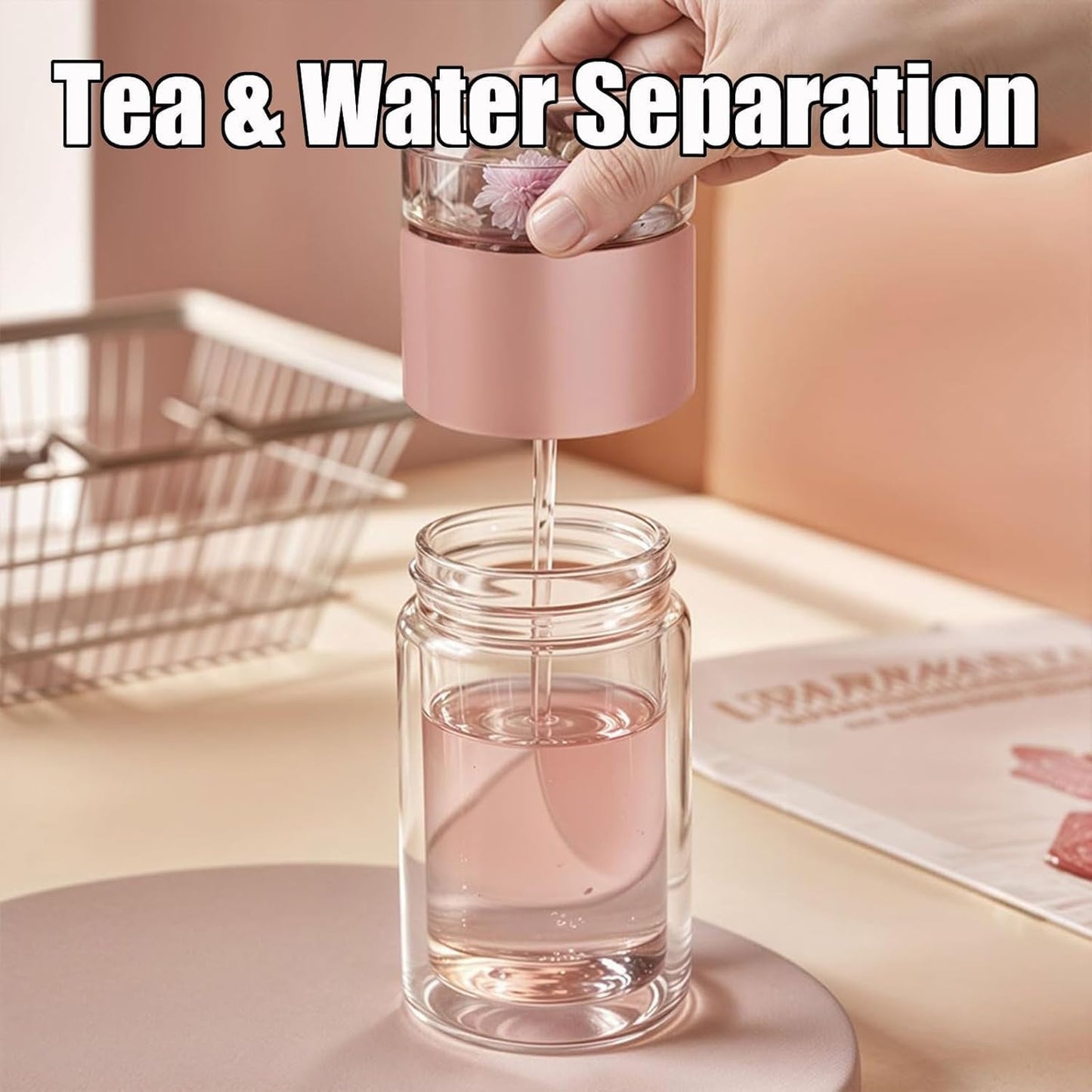 Tryteava Glass Infuser, Tryteava 3-in-1 Smart Tea Infuser, Portable Glass Double Wall Tea Infusers Bottle, with Stainless Steel Filter, Hot & Cold Brew, For Loose Leaf, Office Home (Green, 420ml)