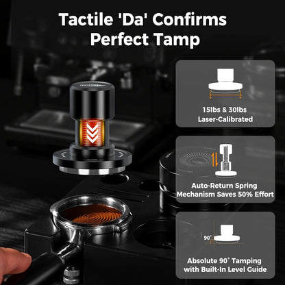 IKAPE 51MM V6 Impact Espresso Tamper with Sound Feedback, 15lb/30lb Interchangeable Springs, Espresso Low-Profile Tamper with Triple-spring System, Fits 51mm portafilters