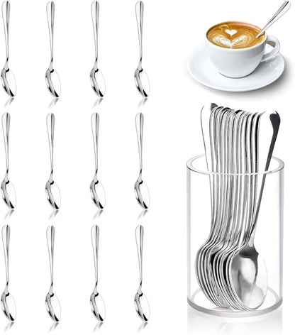 12 Pcs Mini Coffee Spoons with Holder 4.7 inch Demitasse Espresso Stainless Steel Spoons Tea Spoons set of 6 with Acrylic Cylinder Holder Small Coffee Spoons Silver for Coffee Bar Tea Party Home