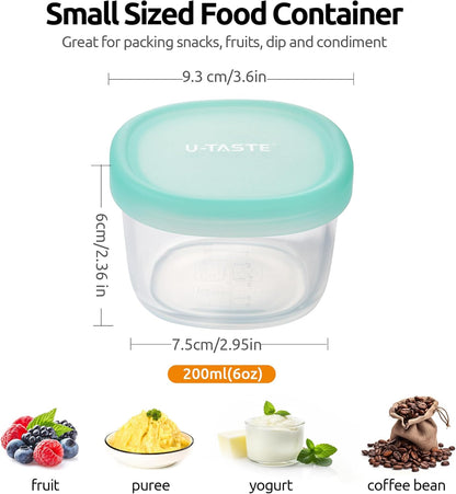 U-Taste 6oz Small Snack Containers: Food Grade Liquid-Silicone Ice cream Storage with Airtight Lid, Freezer Safe with Clear 200ml Measurements, Reusable for Prepping Fruit, Puree, Nuts (Aqua Sky)